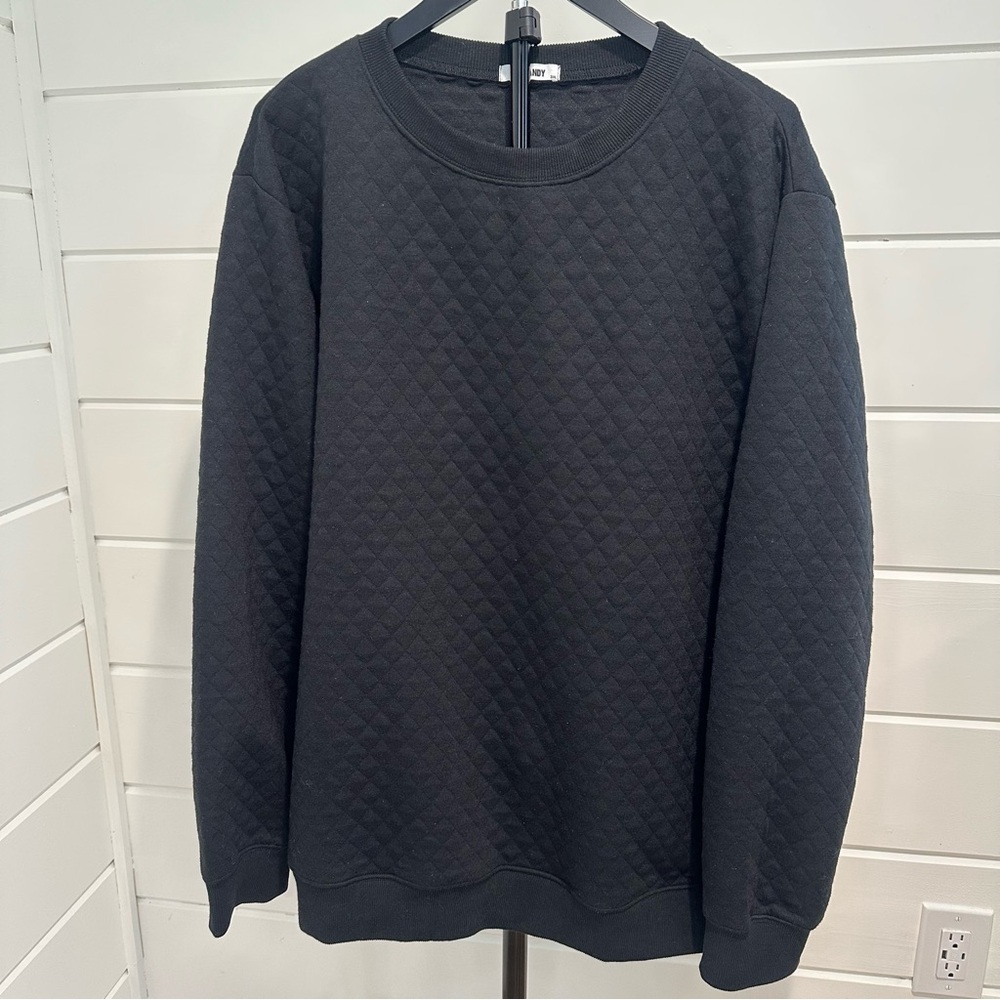 Coofandy Classic Black Quilted Crewneck Sweater- Men’s Size 3XL